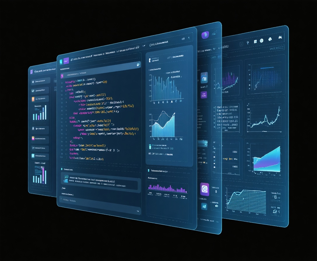 Современный интерфейс разработки ИИ с визуализацией данных и кодом на Python