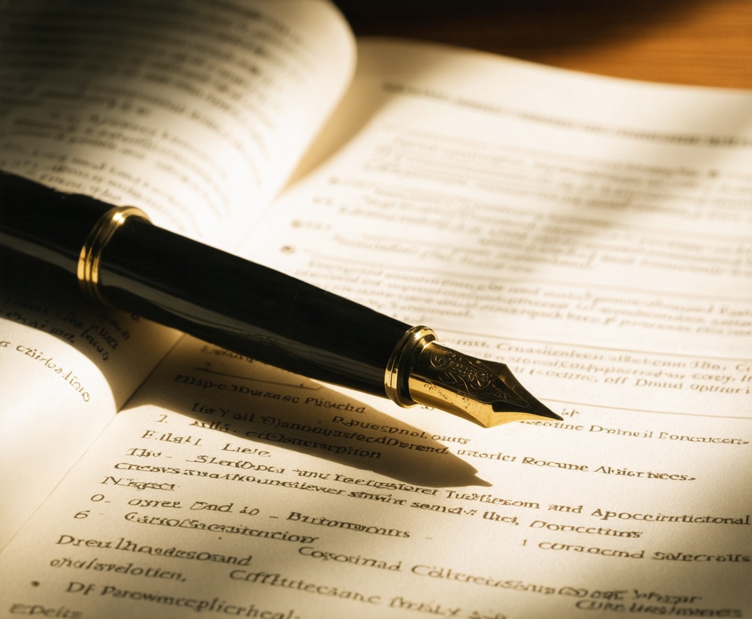 Юридические документы и перо, символизирующие официальное соглашение и правовые обязательства